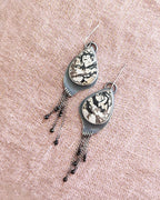 Artisan sterling silver earrings featuring palm root agate