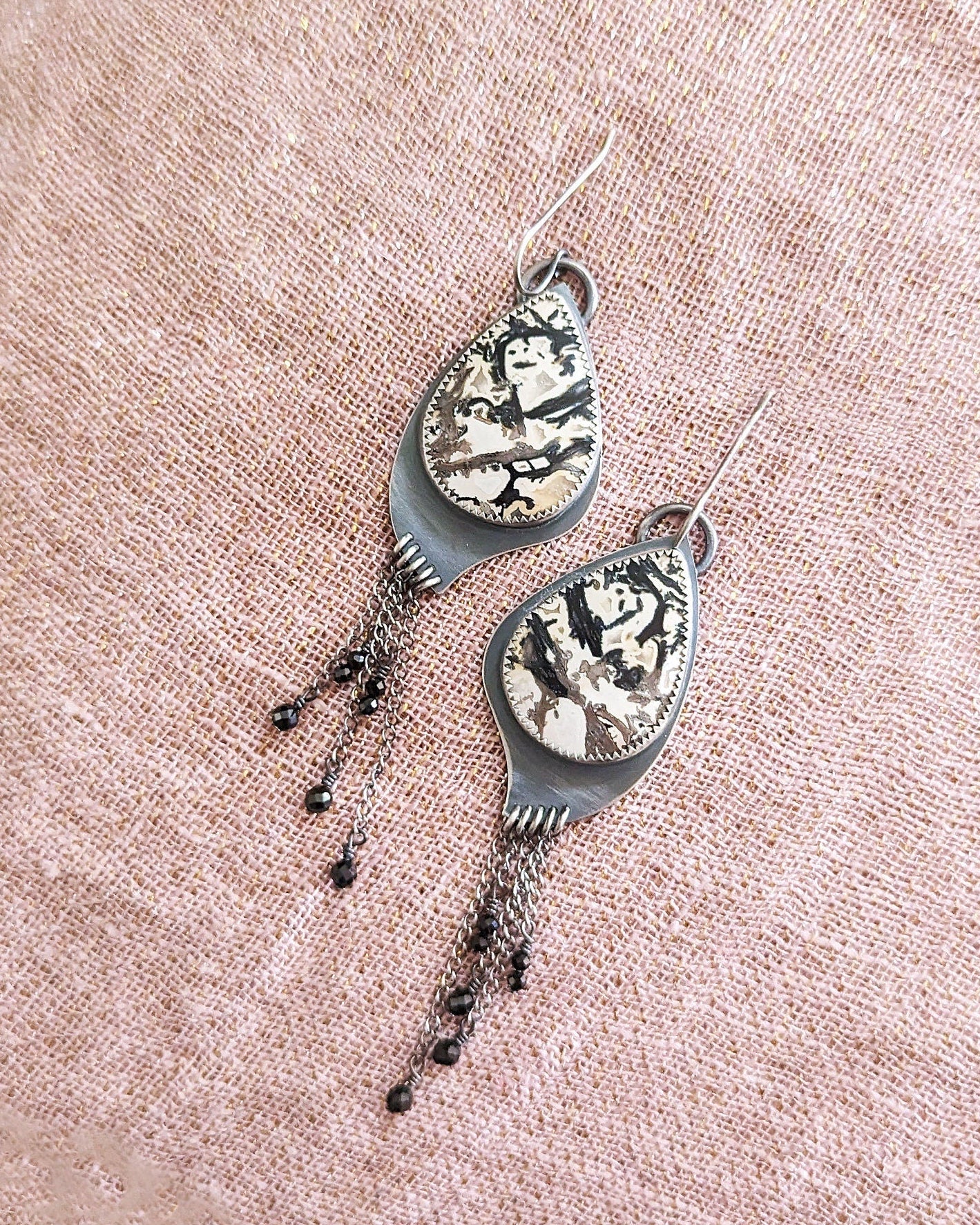 Artisan sterling silver earrings featuring palm root agate