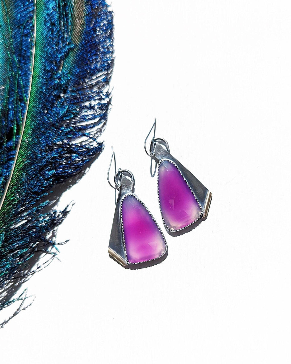 Purple agate slice earrings with rose cut stones
