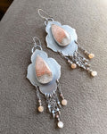 Oxidized silver coral earrings with smoky quartz beads