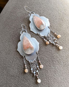 Oxidized silver coral earrings with smoky quartz beads