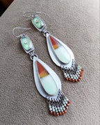 Nature inspired opalized wood statement earrings with earthy green and brown tones