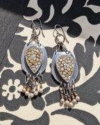 Teardrop fossil coral earrings with tiger’s eye bead fringe
