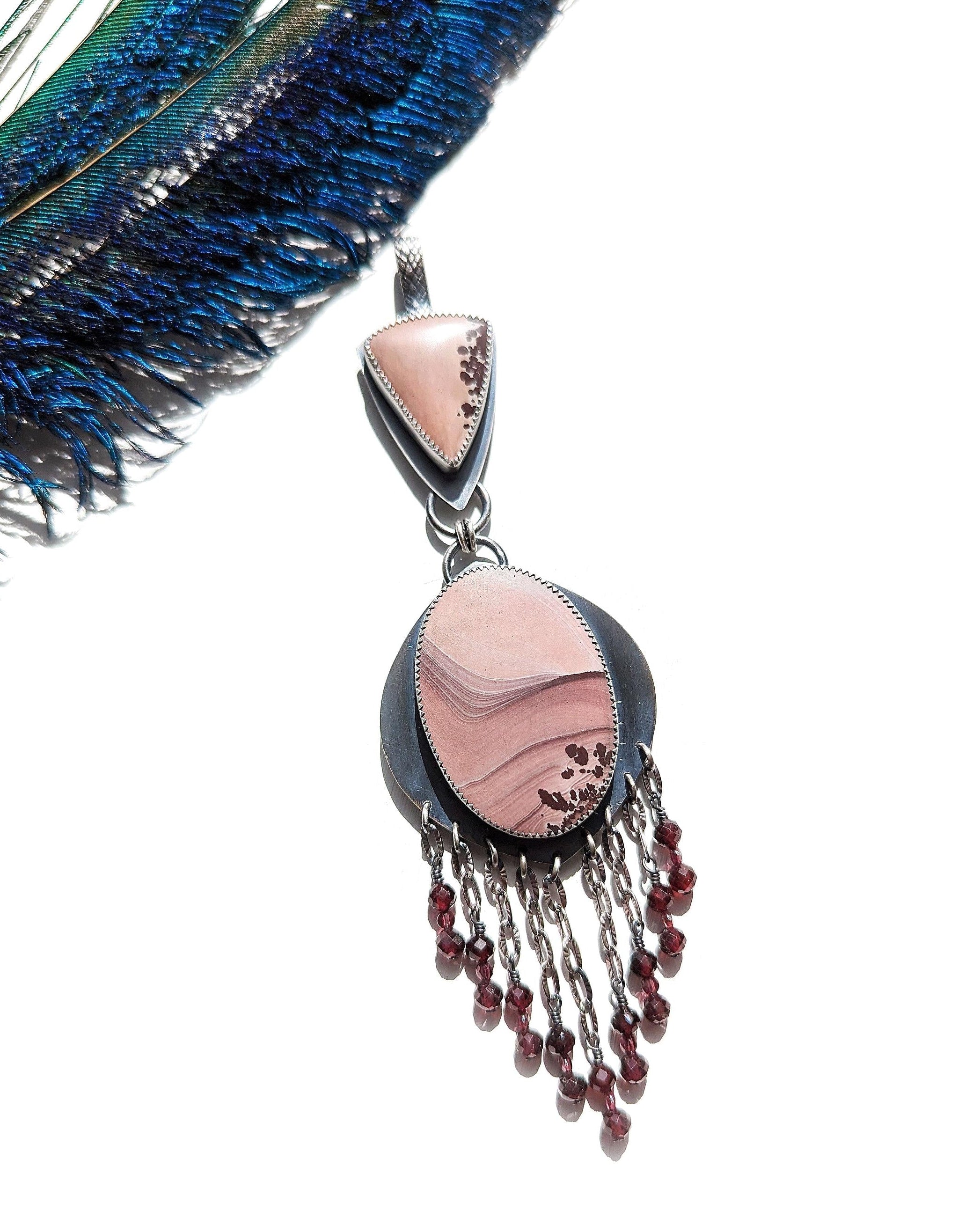 Oxidized sterling silver necklace featuring Apache Sage rhyolite