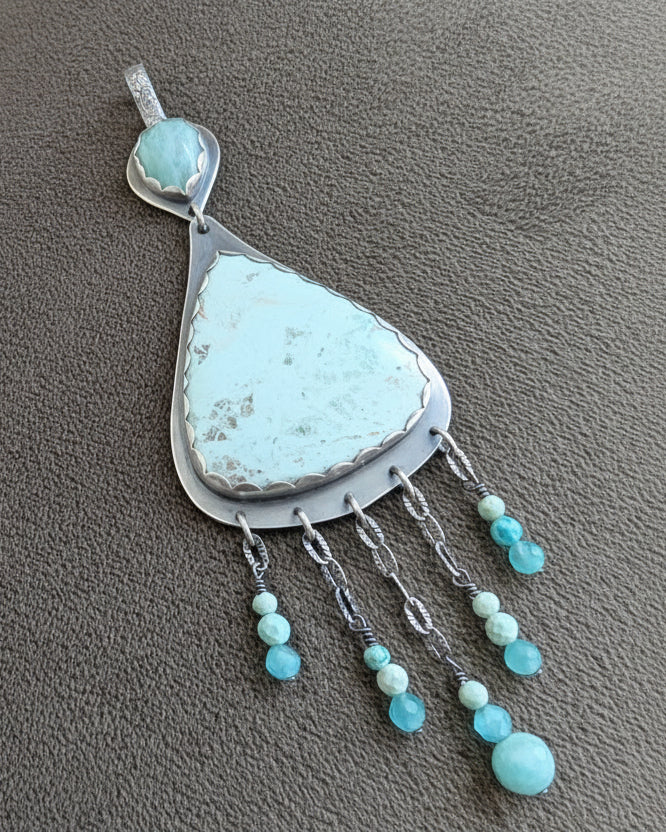 Boho chrysocolla necklace with turquoise bead fringe
