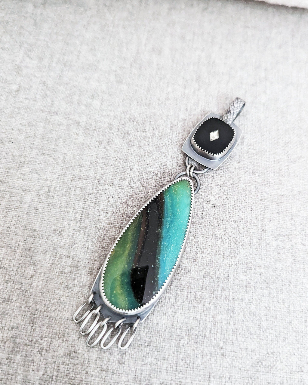 Oxidized sterling silver boho statement pendant
