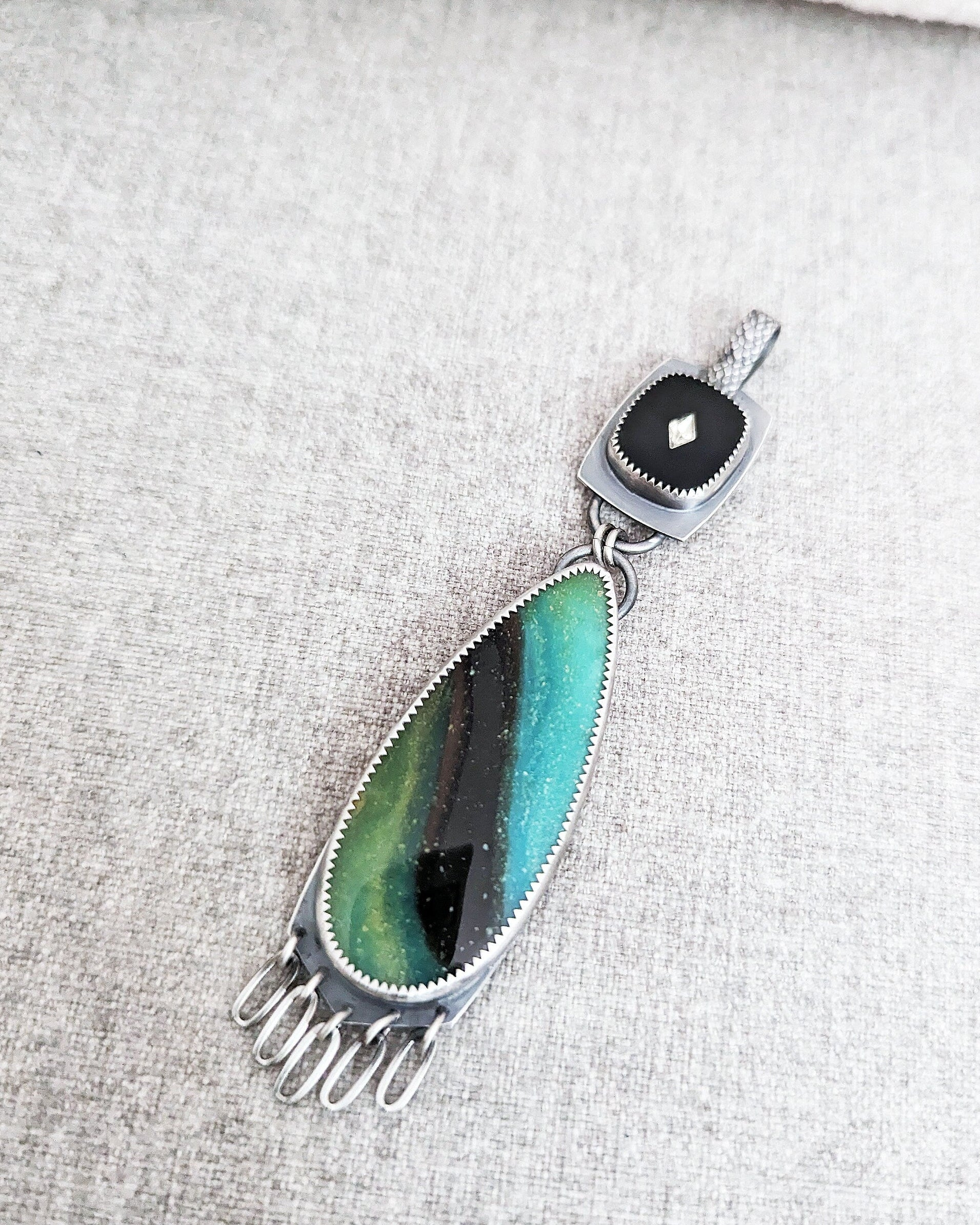 Oxidized sterling silver boho statement pendant