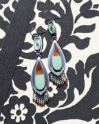 Artisan handmade opalized wood earrings with rutile and garnet bead fringe