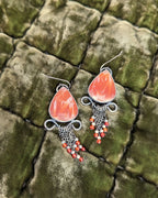 Mother of pearl and orange CZ bead fringe detail