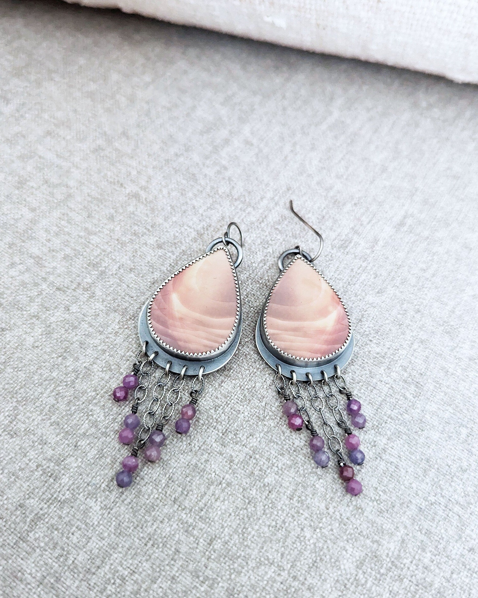 Bohemian teardrop earrings featuring polychrome jasper stones