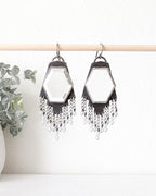 Hydro quartz crystal earrings with stepped fringe in oxidized sterling silver
