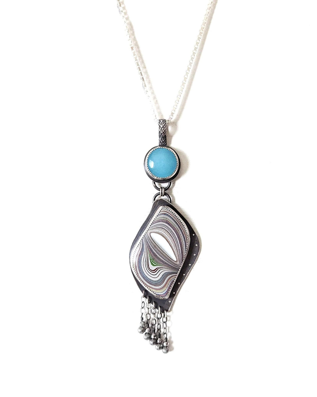 Recycled Fordite auto paint gemstone with multicolor streaks on chain (not included)