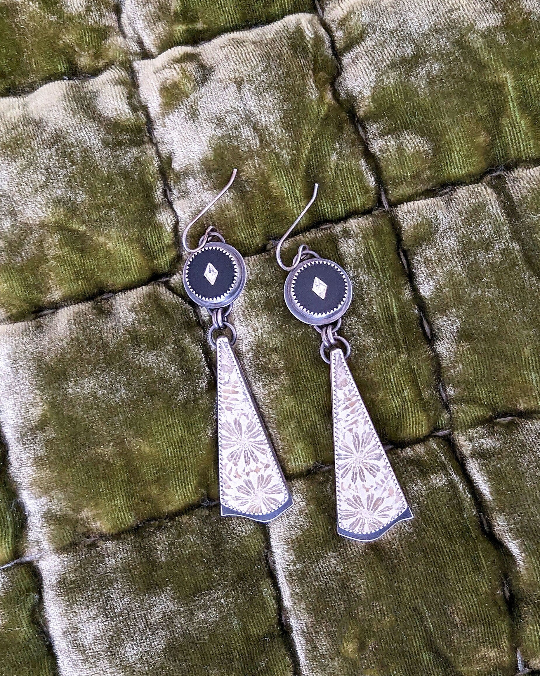 Modern asymmetrical sterling silver earrings with architectural ledge detail