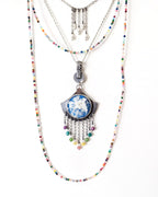Rainbow gemstone pendant with phosphosiderite, jade, and amazonite fringe
