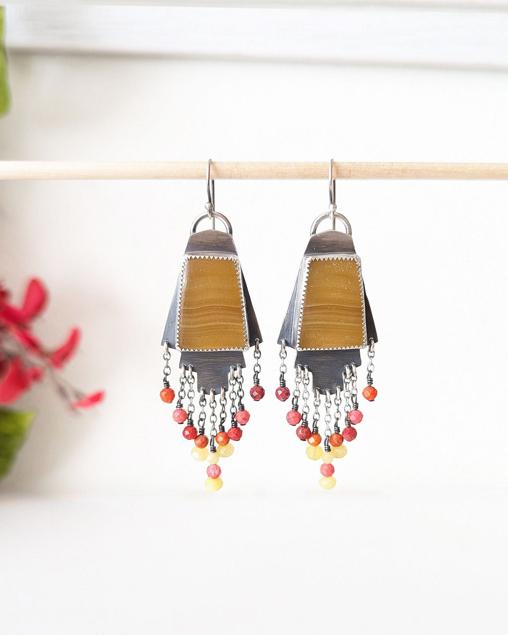 Oxidized sterling silver Aztec-inspired statement earrings