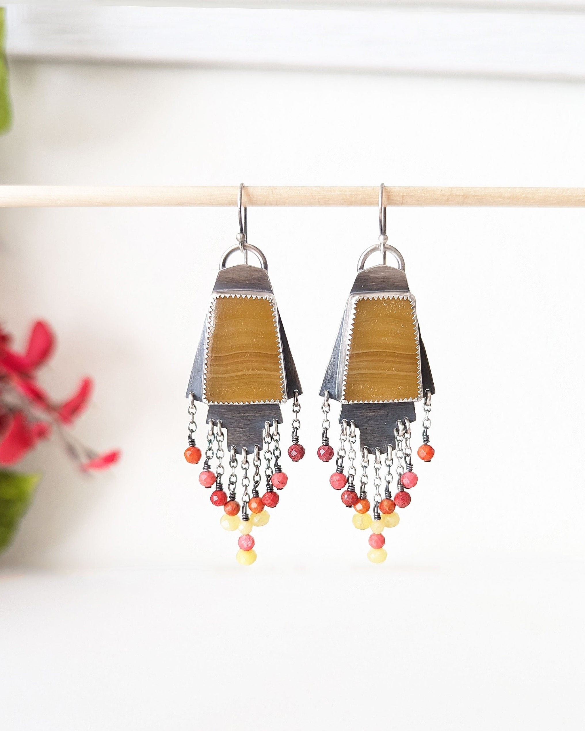 Oxidized sterling silver Aztec-inspired statement earrings