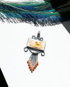 Sugar palm agate druzy pendant with citrine crystal window