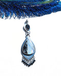 Rainbow moonstone pendant with rose cut black onyx bail in sterling silver
