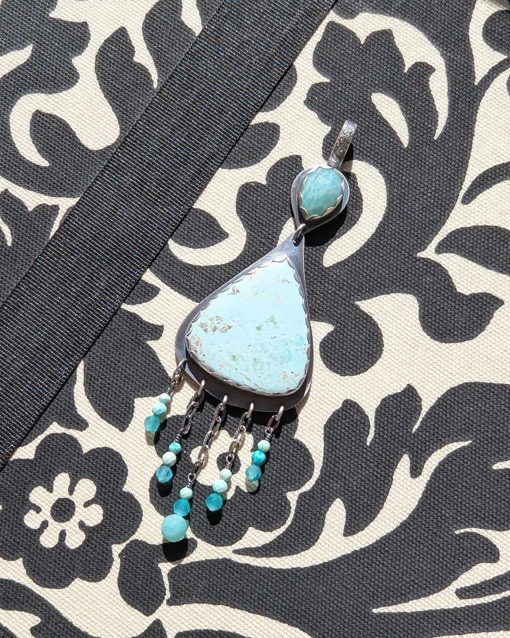 Oxidized sterling silver gemstone statement necklace