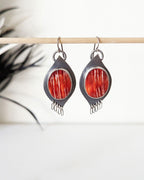 Asymmetrical leaf drop earrings with natural spiny oyster cabochons