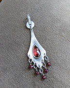 Small elegant garnet statement necklace with dark silver tone