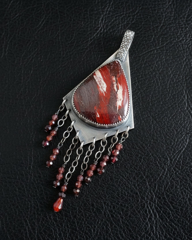 Bohemian statement necklace with orange-red CZ accent