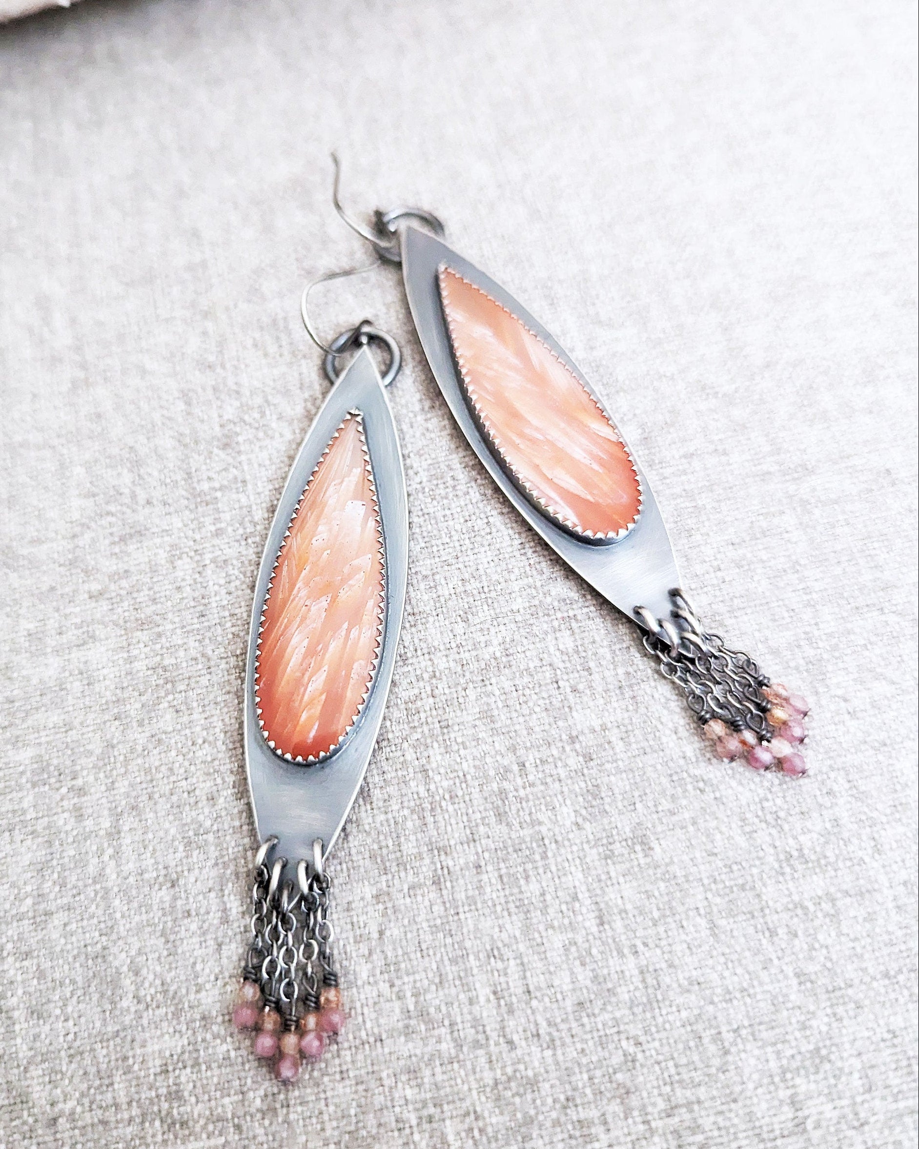 Vibrant summer statement earrings in warm pink and orange tones