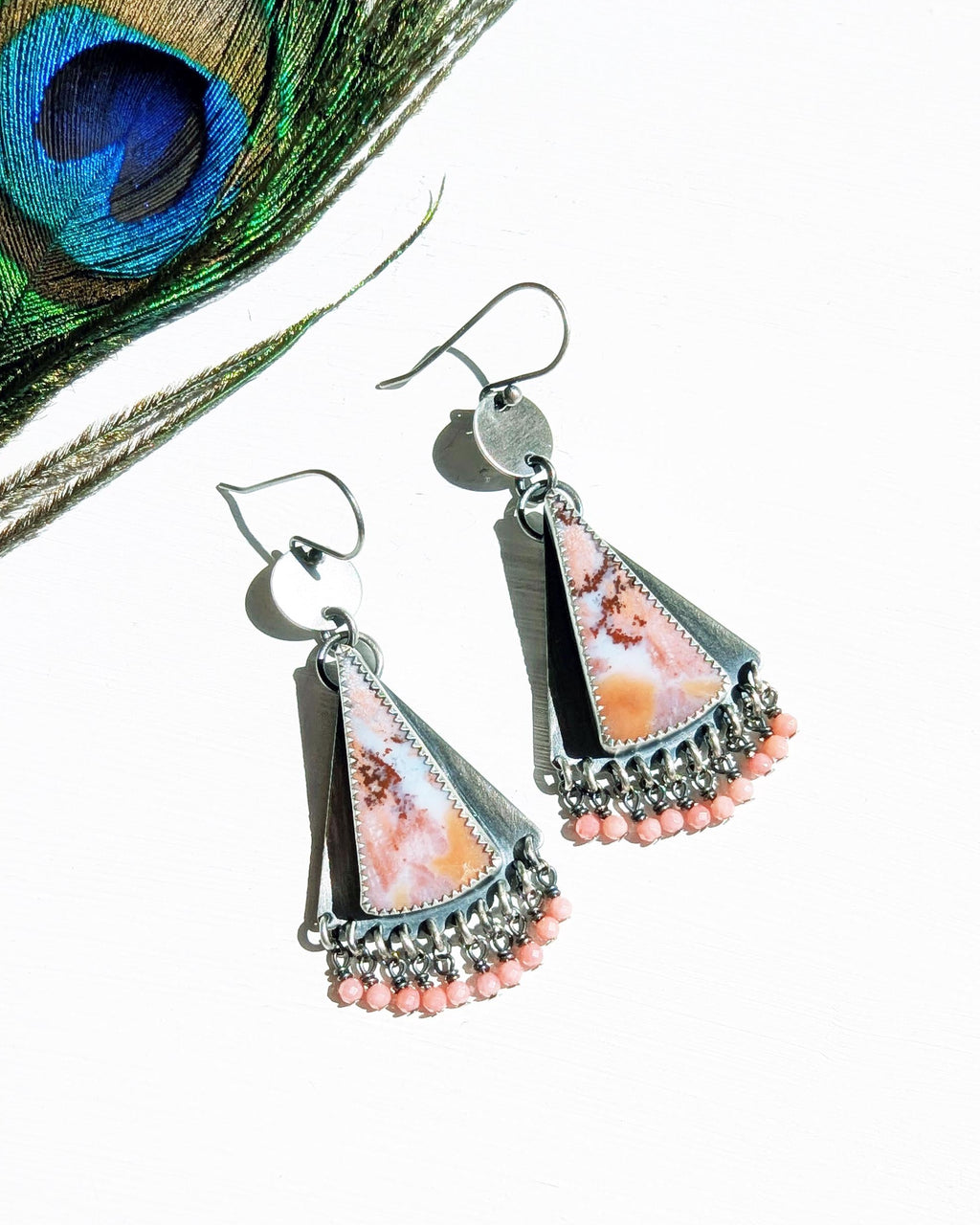 Artisan sterling silver earrings with natural palm root pattern