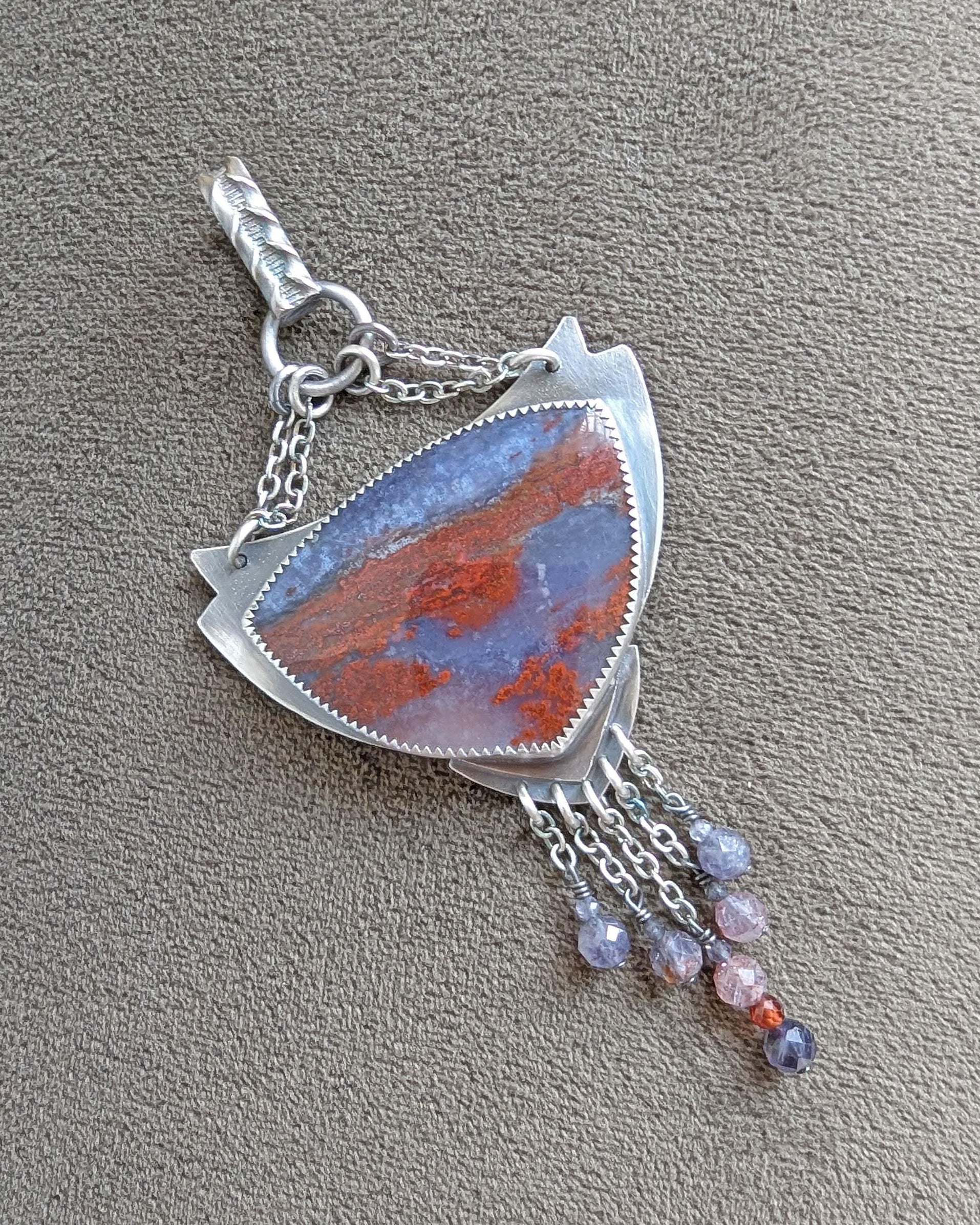 Artisan sterling silver necklace featuring natural moss agate