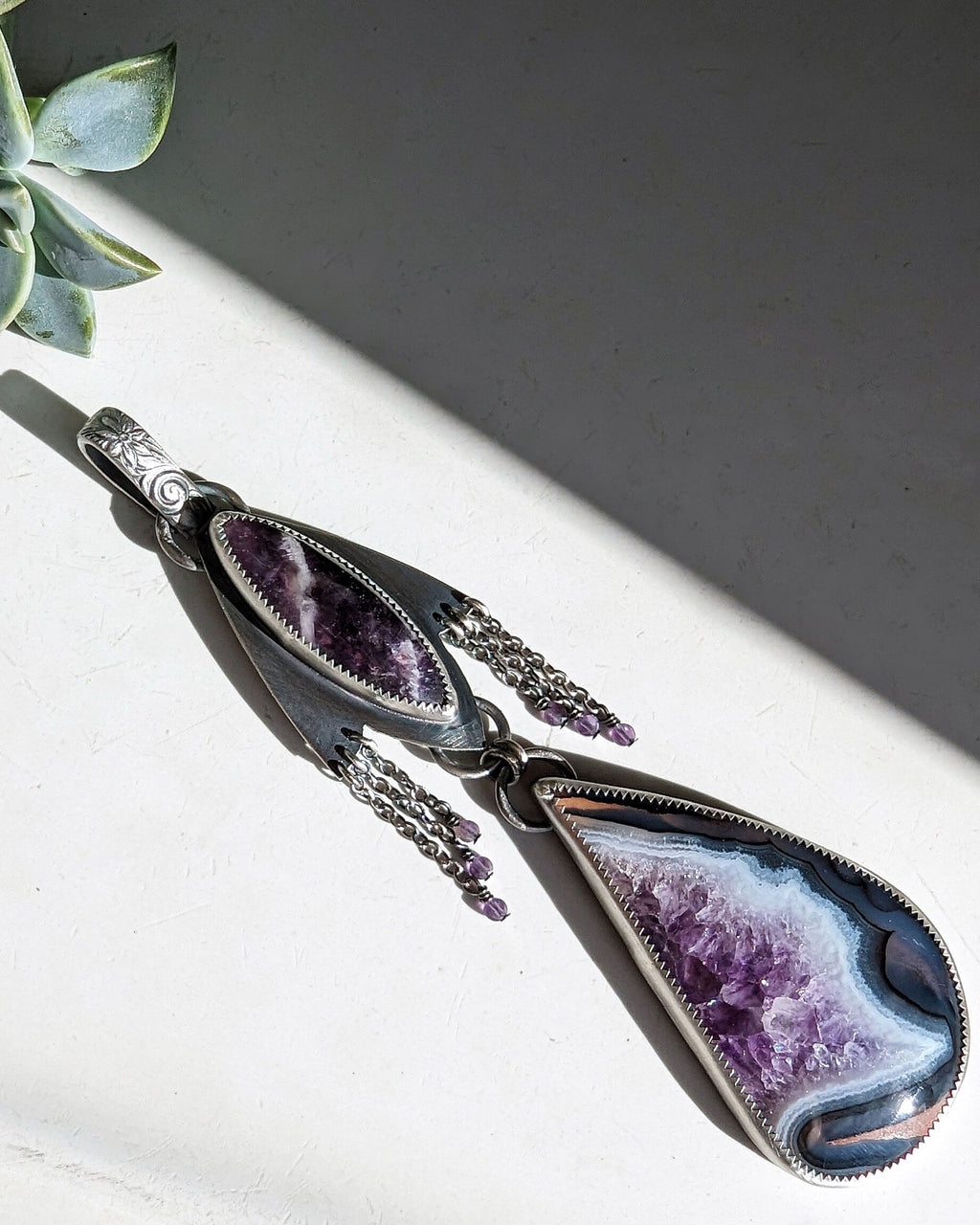 Large double-stone purple statement necklace