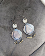 Rose cut pear shaped moonstone earrings with copper rutile inclusions