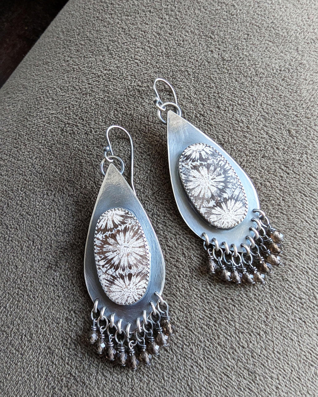 Artisan neutral gemstone earrings with smoky quartz beads