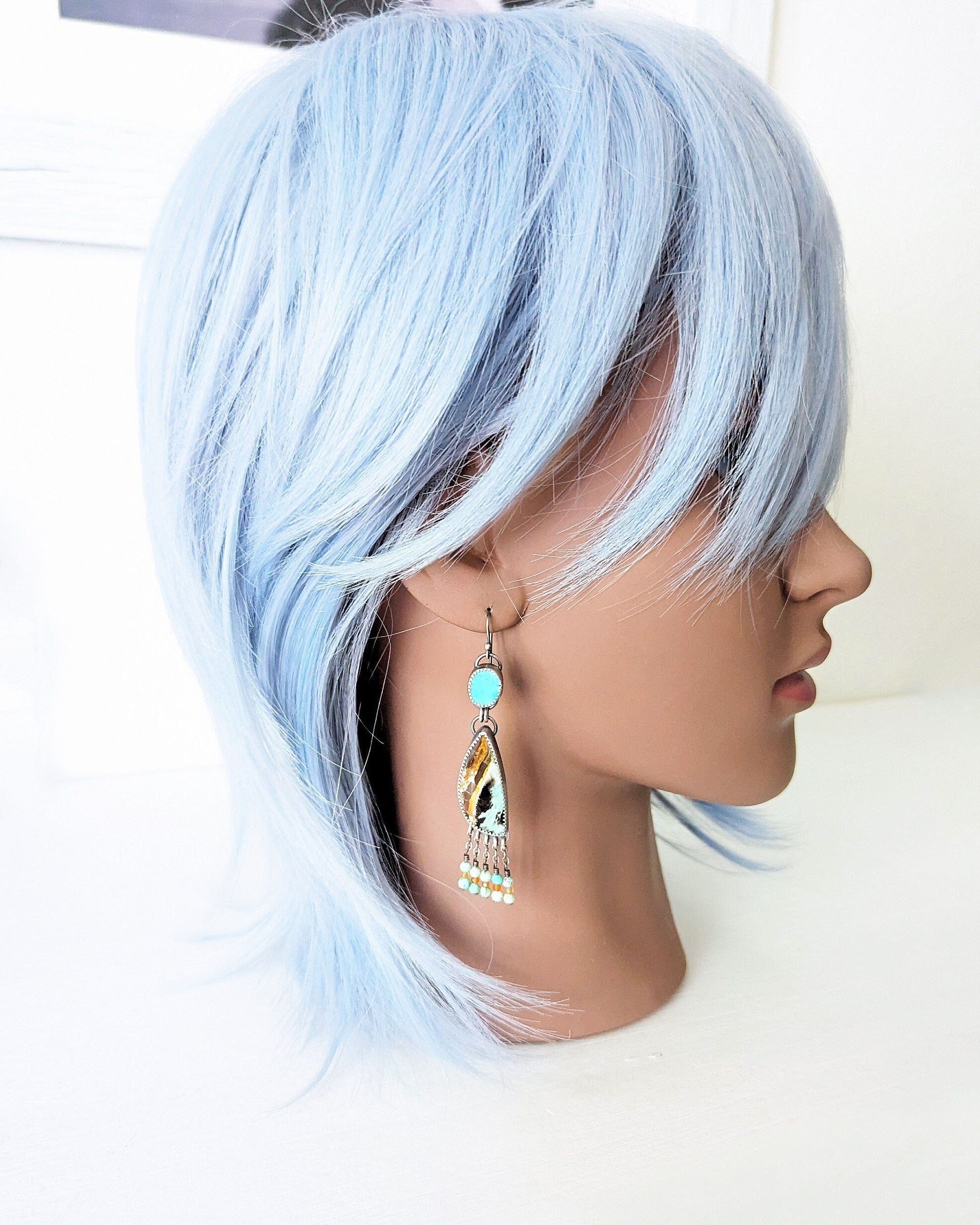 Boho sterling silver earrings with gemstone fringe