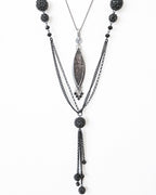 Oxidized sterling silver statement pendant with black tourmaline inclusions on chain with layering necklace for styling (not included)