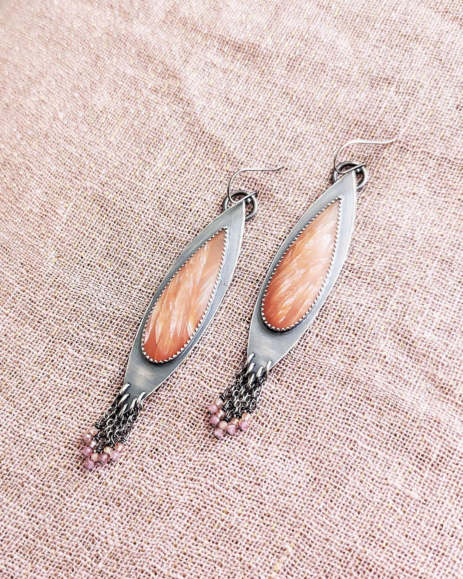 Bohemian artisan earrings with colorful natural gemstone drops