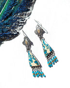 Amazonite and vintage brass fringe in oxidized sterling silver