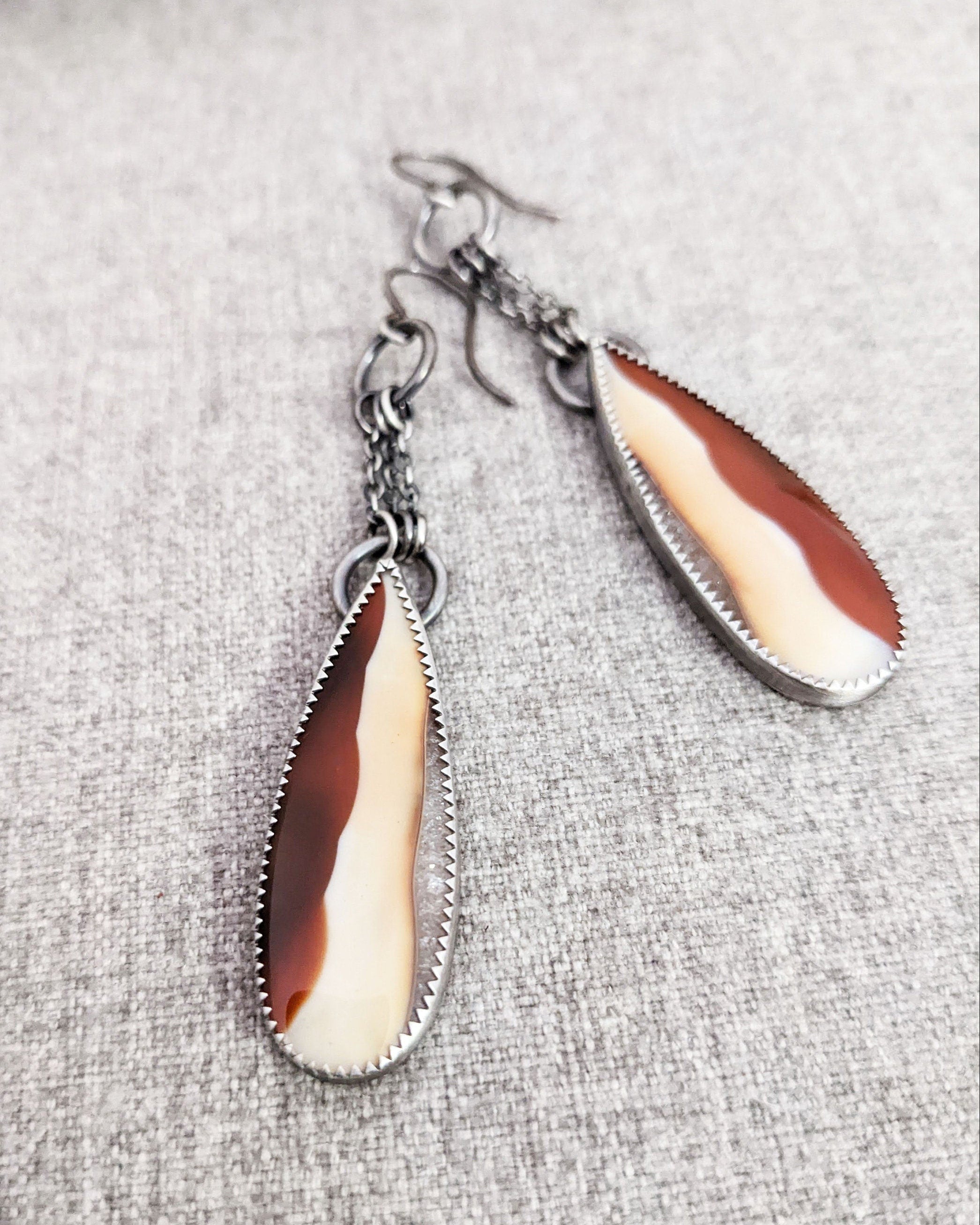 Multi-chain drop earrings in oxidized sterling silver with druzy detail