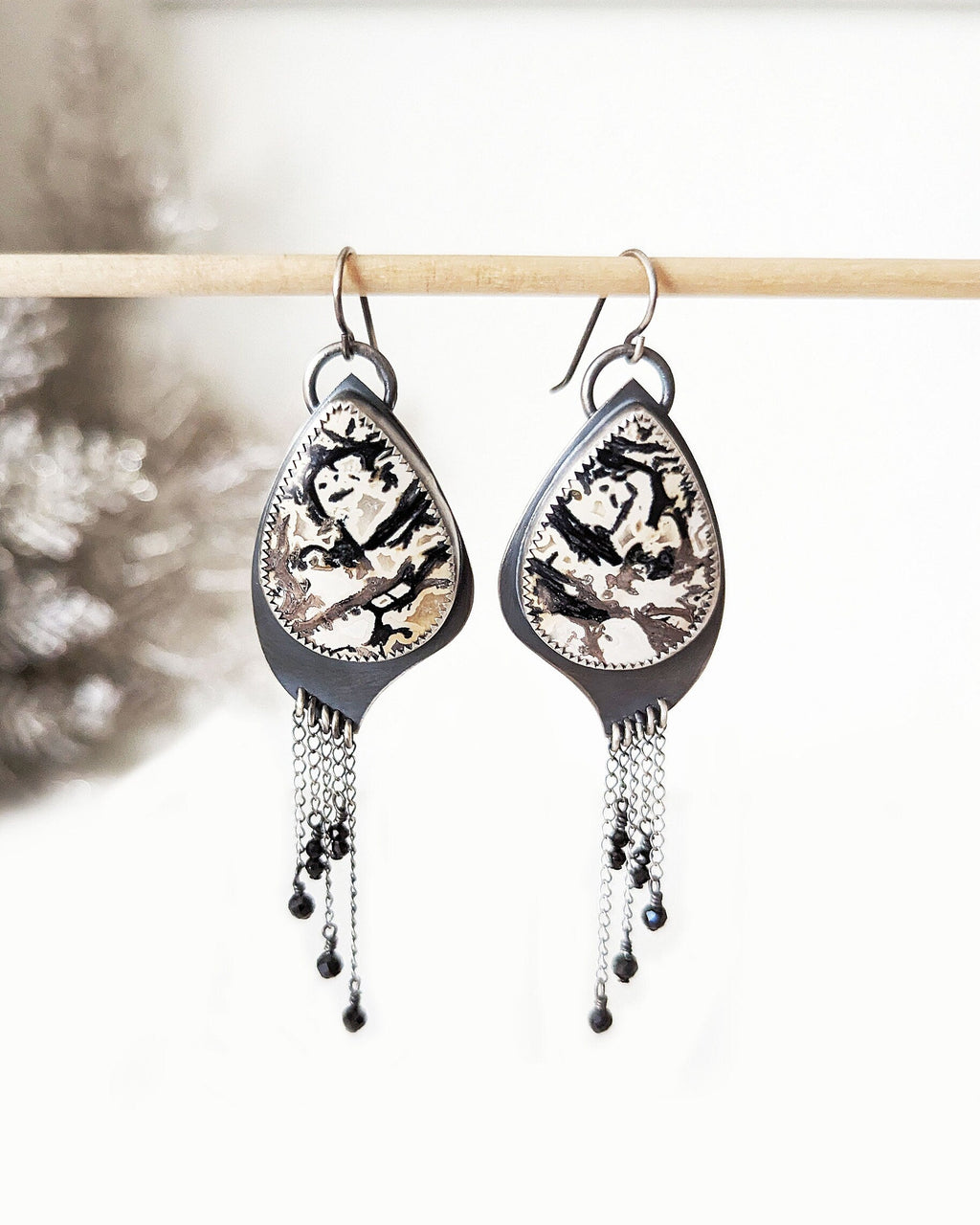 Neutral modern boho statement earrings in silver