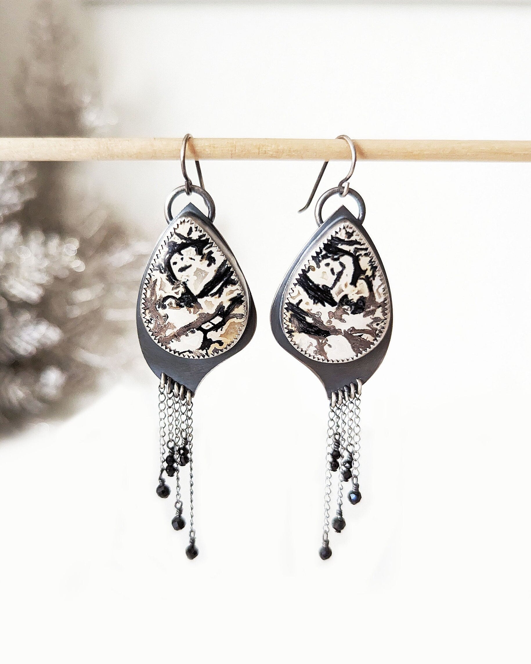 Neutral modern boho statement earrings in silver