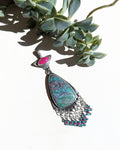 Ruby in kyanite pendant with hot pink chalcedony bail in oxidized sterling silver