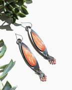 Pink and orange sugar palm agate marquis drop earrings