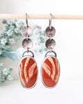 Rainbow jasper drop earrings with hammered oxidized sterling silver discs