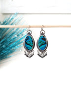 Chrysocolla malachite earrings in oxidized sterling silver