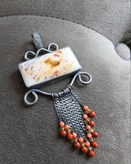 Warm golden druzy agate necklace in oxidized sterling silver close up