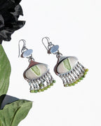 Serpentine earrings with lime green and pale grey contrast
