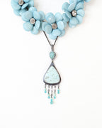 Handcrafted chrysocolla and amazonite pendant by Rebellenhaus shown with layer necklace for style (not included)