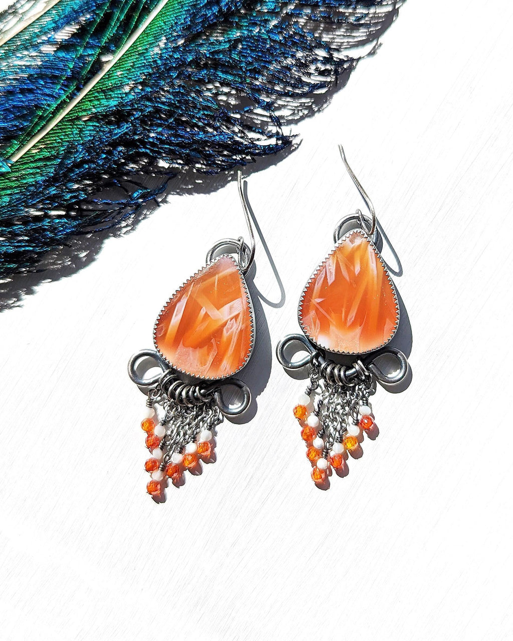 Chunky oxidized sterling silver filigree drop earrings