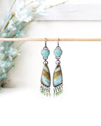 Amazonite and opalized wood earrings in oxidized sterling silver