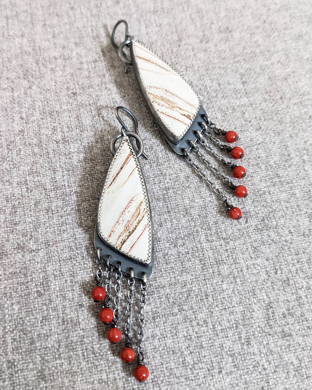 Earthy boho statement earrings featuring zebra jasper stone