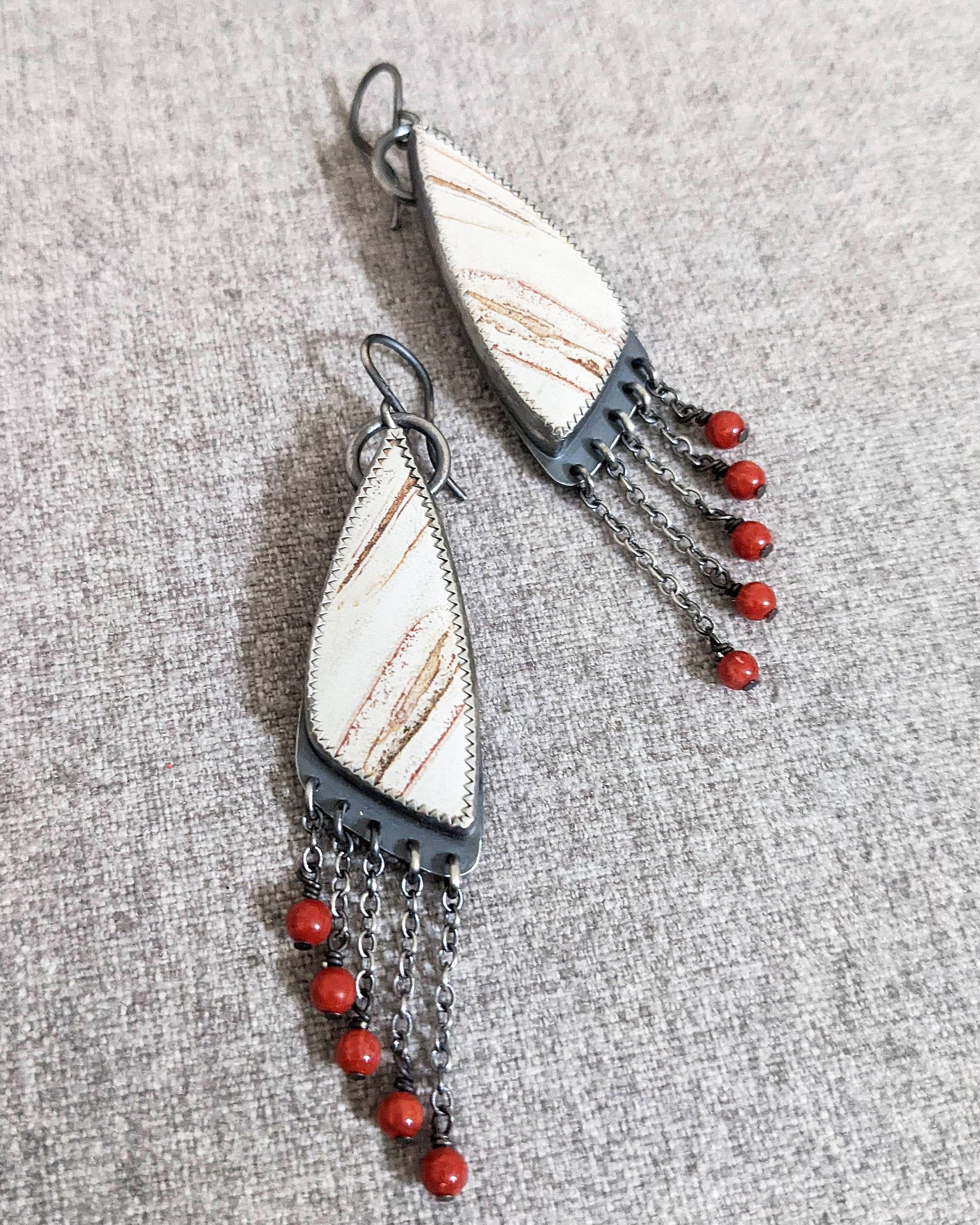 Earthy boho statement earrings featuring zebra jasper stone